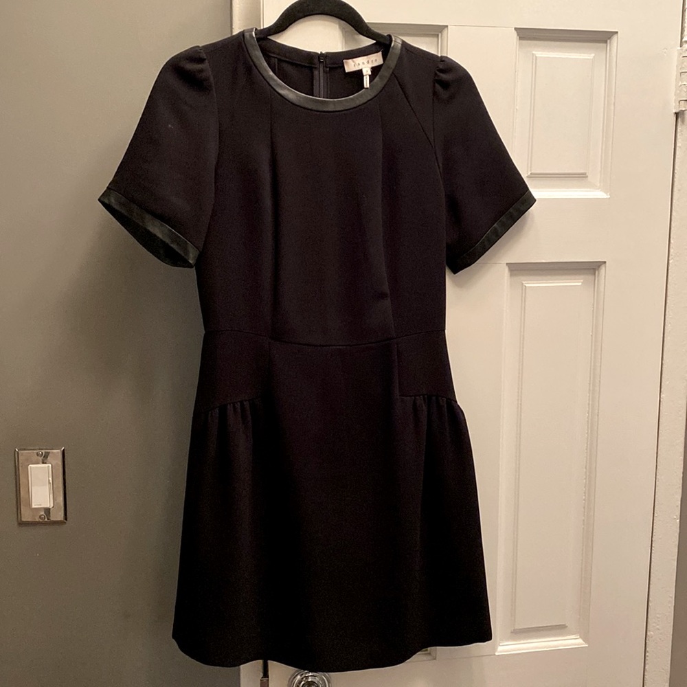 Black Short Sleeve with leather trim Sandro dress